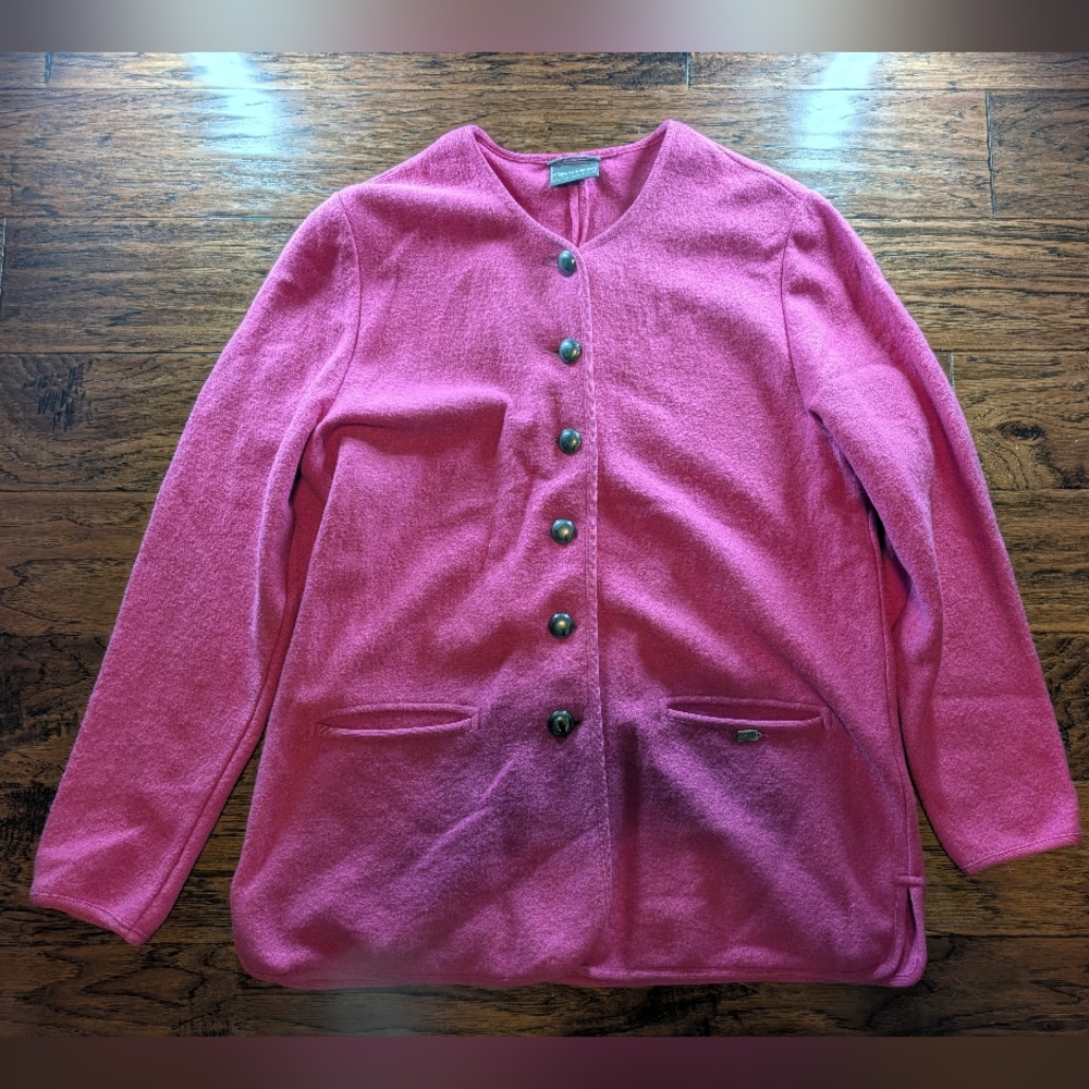 Geiger Pink Wool Button-Up Cardigan Sweater Made in Austria Size 42